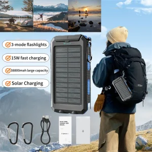 Solar power bank 38800mAh with built-in cable